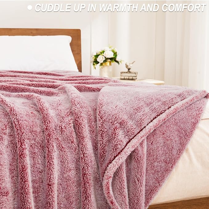 Exclusivo Mezcla Fuzzy Large Fleece Throw Blanket for Couch, Mixed Deep Red | 50x70 Inches, Super Soft and Cozy Throw, Plush Fluffy Blanket for Sofa, Bed, Bedroom, Home Decor, All Season