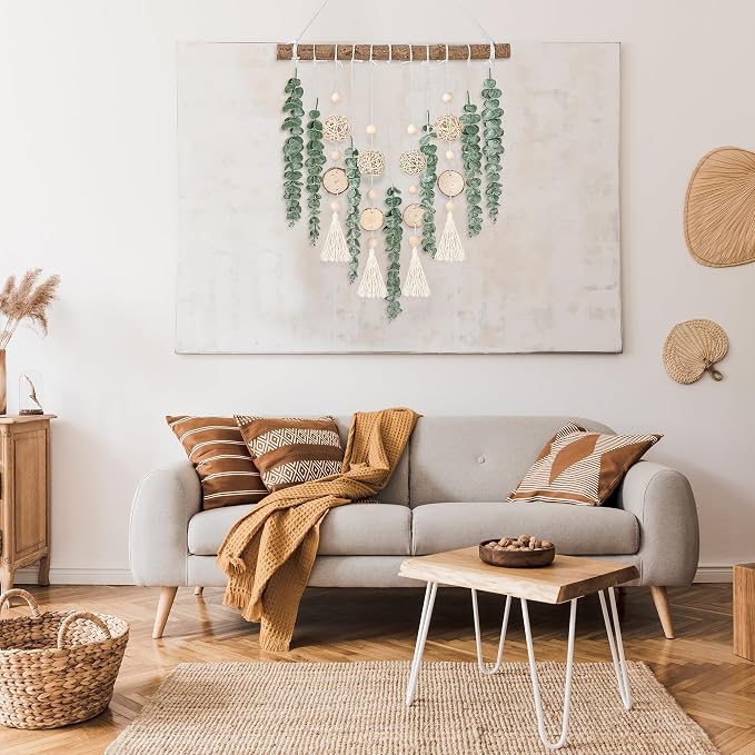 Sggvecsy 21’’ Eucalyptus Wall Hanging Decor Artificial Eucalyptus Plant Fake Greenery Leaves Boho Wall Decor with Wooden Stick for Bathroom Bedroom Kitchen Rustic Farmhouse Home Living Room Decoration