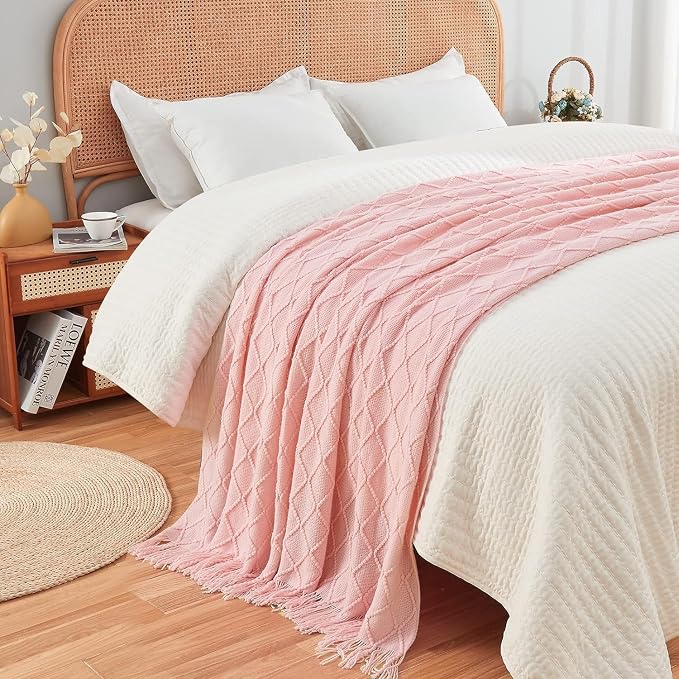 inhand Pink Knitted Throw Blanket for Couch and Bed, 60"x80" | Gifts for Mom from Daughter Son, Romantic Decor for Her Him Girlfriend Wife, Farmhouse Warm Woven for Women, Soft Cozy Knit