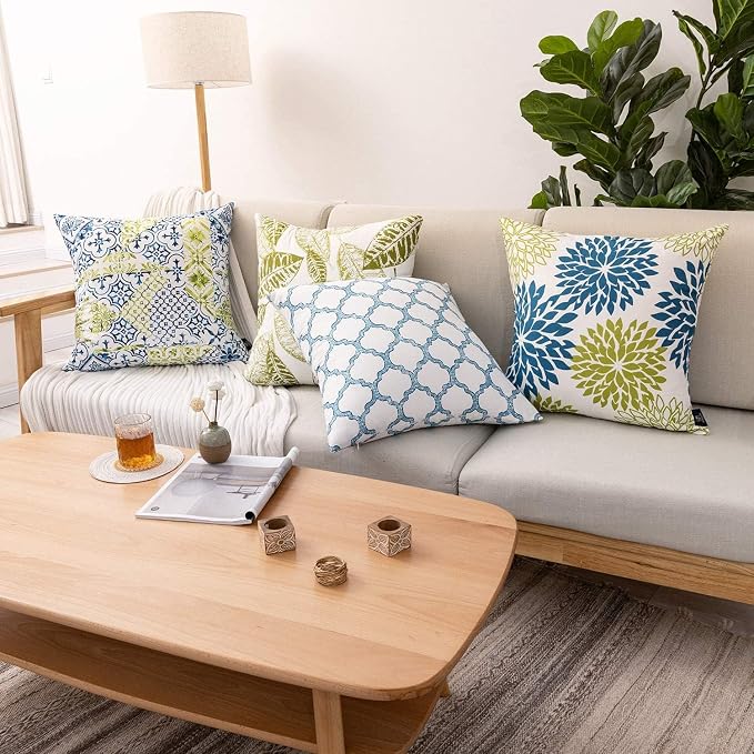 Phantoscope New Living Blue&Green Decorative Throw Pillow Case Cushion Cover 20" x 20" 50 x 50 cm Set of 4