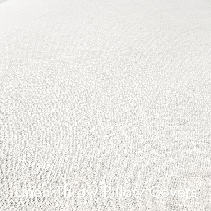 EMEMA Decorative Linen Throw Pillow Covers 20x20 Inch Cream | Boho Farmhouse Neutral Couch Throw Pillows for Bed Pack of 2 Accent Pillowcase Modern Sofa Cushion Livingroom Home Decor