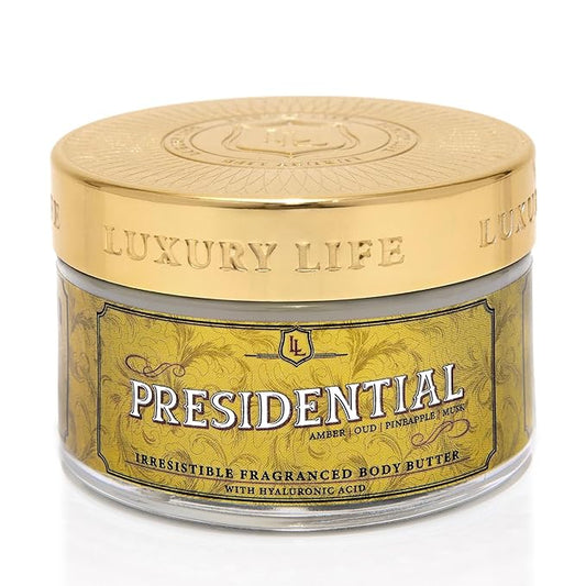 LUXURY LIFE BUTTER - Irresistibly Scented Body Butter with Hyaluronic Acid for Ultimate Moisture. Luxurious Natural Fragrance. Hydrates for a Non-Greasy Glamorous Glow, Presidential, 5 oz.