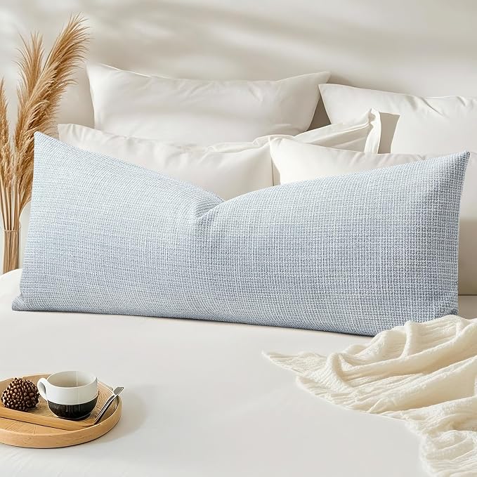OTOSTAR Linen Throw Pillow Cover Set of 1 Decorative Long Lumbar Pillowcase Rectangle Cushion Cover 14x36 Inch for Home Decor Sofa Bedroom Car 35 x 90CM Blue Grey