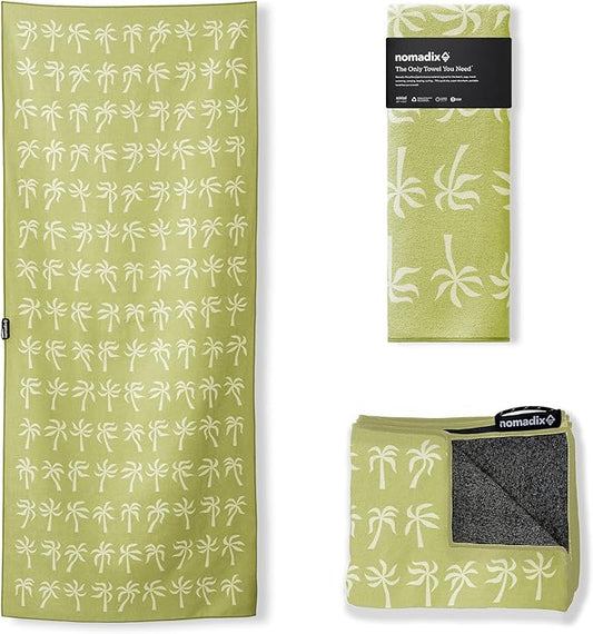 Nomadix Original Towel - Perfect for Beach, Pool, Travel, Camping, Yoga - Made with Recycled Materials - Super Absorbent - Sand Resistant - Breezy Palms Olive - 72.5x30