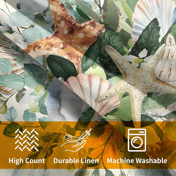 Kawani Eucalyptus Leaves Starfish Pillow Covers 22x22 in, 2 Pcs Summer Coastal Seashell Green Leaf Jar Pillowcases Cotton Linen Square Cushion Case for Couch Sofa Chair Living Room