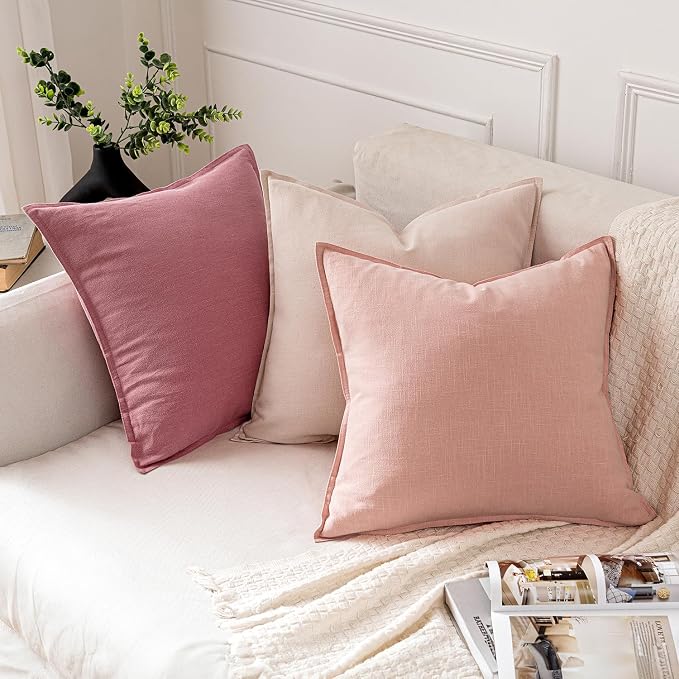 MIULEE Decorative Linen Euro Sham Pillow Covers 22x22 Inch Cranberry Red | Boho Farmhouse Neutral Couch Throw Pillows for Bed, Pack of 2 Accent Modern Pillowcases, Sofa Livingroom Home Decor