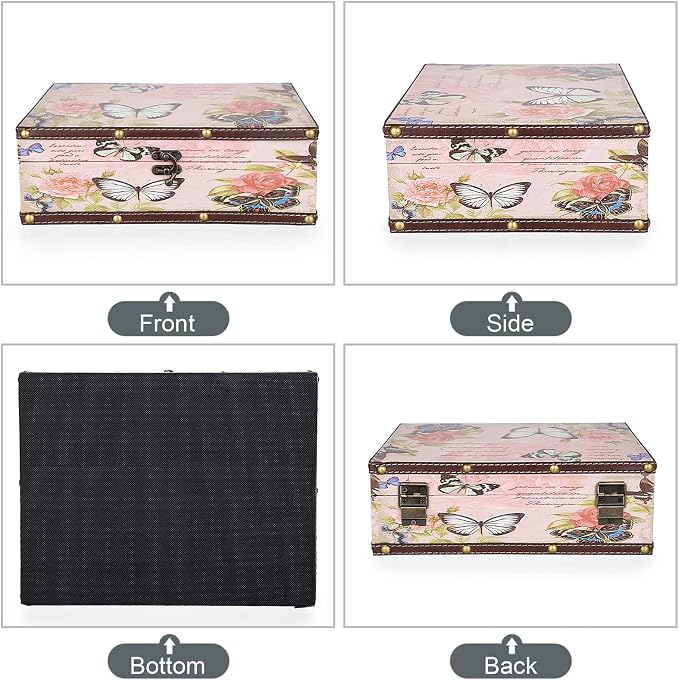 ELLDOO Butterfly Treasure Chest Box, Vintage Wooden Decorative Box | Treasure Storage for Jewelry Trinkets Photos, Rectangular Keepsakes box for Girls Women Gifts