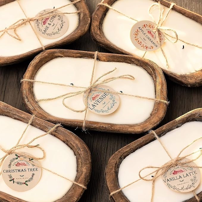 Red Barn Candle Company Wood Dough Bowl Candles | 100% Natural Soy Wax & Essential Oil Infused | Odor Eliminating + Pet Safe | Scented Candle Gifts for Men & Women (3-Wick, Lemon Verbena)