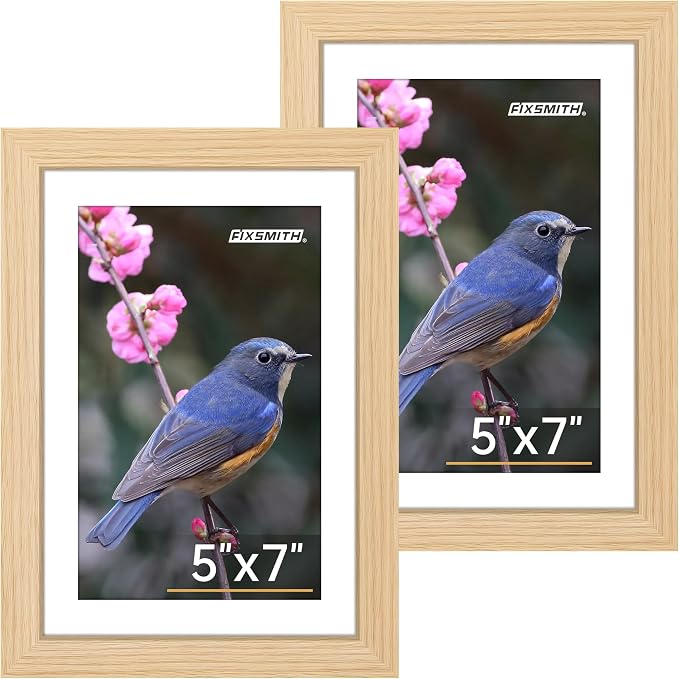 5x7 Picture Frame Set of 2, Photo Frame with HD Plexiglass, Display Pictures 4x6 with Mat or 5x7 Without Mat Multi Picture Frames Collage for Tabletop or Wall Display, Natural