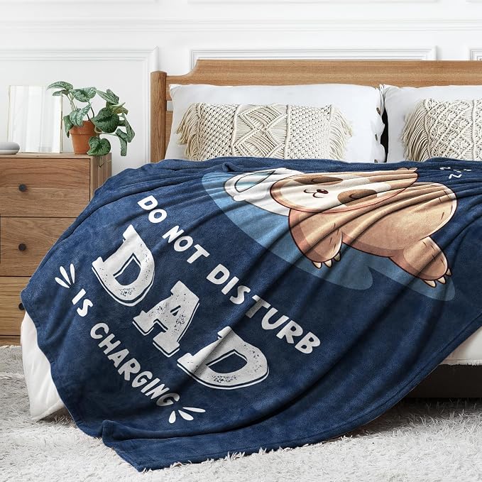 Leebbsin Funny Gift for Dad, Dads Birthday Gift from Daughter Son | Dad is Charging Sloth Blanket 60" x 50", Blue, Dads Gifts for Fathers Day Christmas, Soft Sloth Throws Blanket for Father
