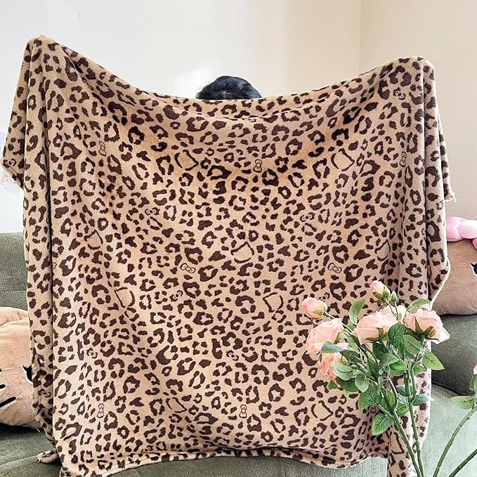PU MEI Brown Leopard & Cheetah Print Fuzzy Flannel Blanket, Double Sided Ultra Cozy Super Soft Lightweight Animal Throw Blanket for Sofa, Couch, Bed, 60" x 80" inches