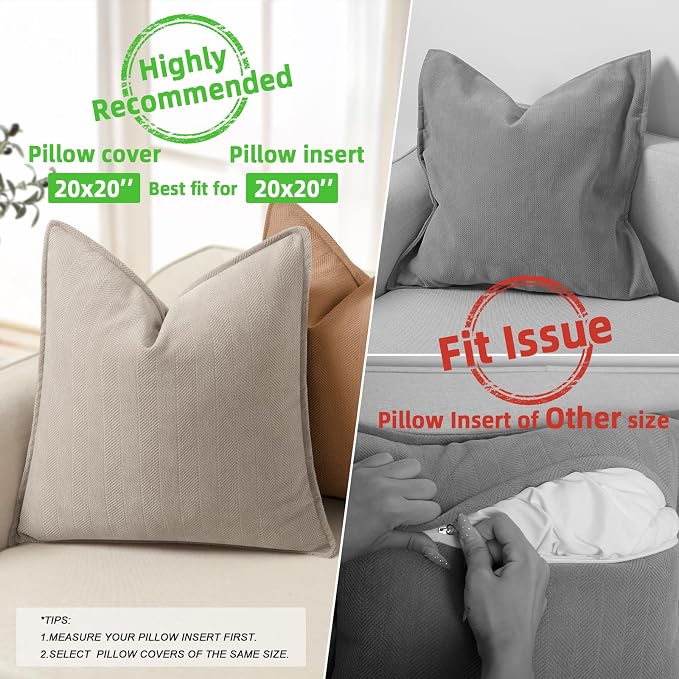 Gray Pillow Covers 20x20 Set of 2 Chenille Pillow Covers with Elegant Design Soft and Luxurious Decorative Throw Pillows for Couch, Bed, and Home Decor
