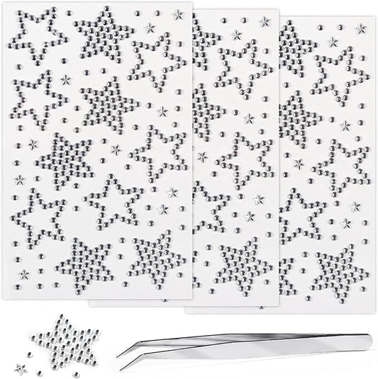 3 Sheets Star Gem Stickers Self Adhesive Rhinestone Stickers White Face Jewel Stick on Bling Hair Diamond Decals Sparkly Crystal Pearls for Body Nails Crafts Decoration Supplies for Kids