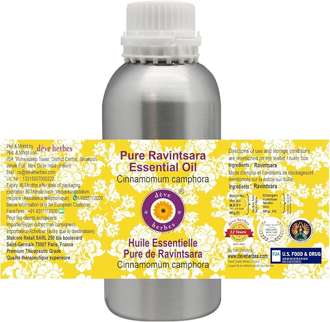 Deve Herbes Pure Ravintsara Essential Oil (Cinnamomum camphora) Steam Distilled 300ml (10 oz)