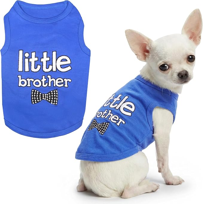Parisian Pet Dog Shirt – 100% Cotton Shirts for Small Dogs – Blue Sleeveless Puppy Clothes – Lightweight and Breathable Dog Apparel – Boy Little Brother Dogs Clothes - Stretchy Pet T Shirts