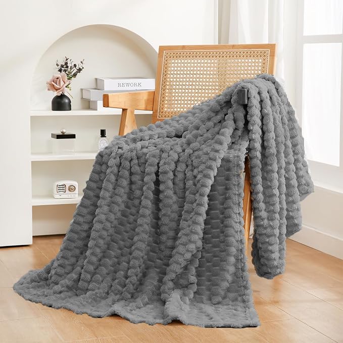 Puncuntex Grey Throw Blanket 60"×80" inches Fuzzy 3D Jacquard Decorative | Flannel Fleece Super Soft Plush Cozy Blanket for Couch Sofa Chair Lightweight