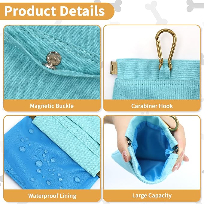 Dog Treat Pouch for Pet Training, Carabiner & Magnetic Buckle, Blue