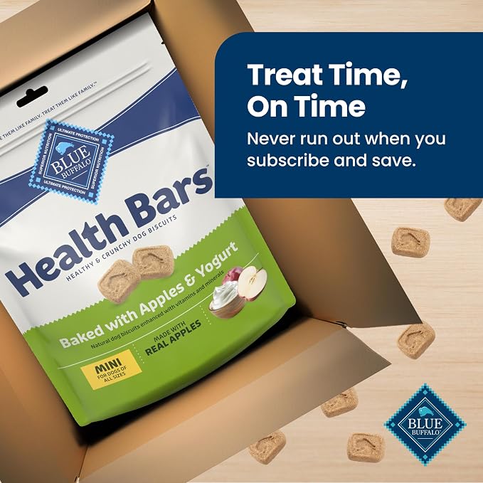 Blue Buffalo Health Bars Apples & Yogurt Mini Dog Biscuits, 16 oz | Smaller Bite, Same Crunch, Oven-Baked, No Chicken By-Product, Corn, Wheat, or Soy
