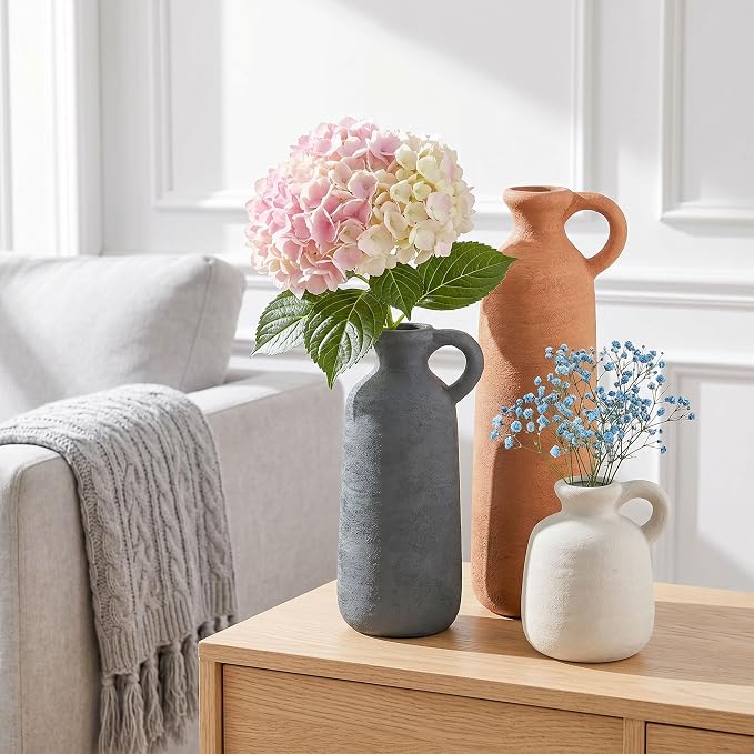 Ceramic Vase Set, 3Pcs Flower Vases for Modern Boho Farmhouse Decor, Decorative Vases for Pampas Grass & Dried Flowers, Distressed Finish