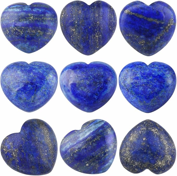 SUNYIK Assorted Natural Gemstones Carved Puff Heart Pocket Stone Set, Healing Palm Crystal Set for Christmas, Pack of 8(1")