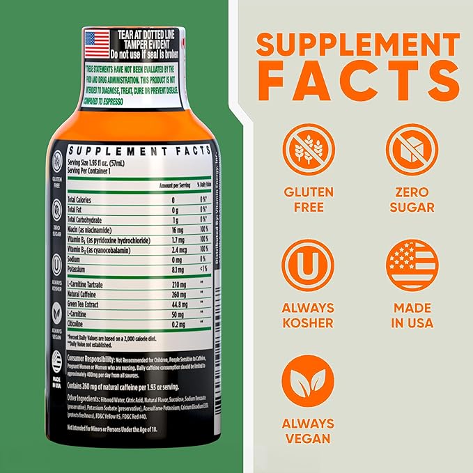 Vitamin Energy Immune+ Extra Strength Energy Shot Mango 8 Pack, 260mg Natural Caffeine, B-Vitamins, Citicoline, Green Tea, Immunity & Focus Support, Zero Sugar, Gluten-Free 1.93 fl oz