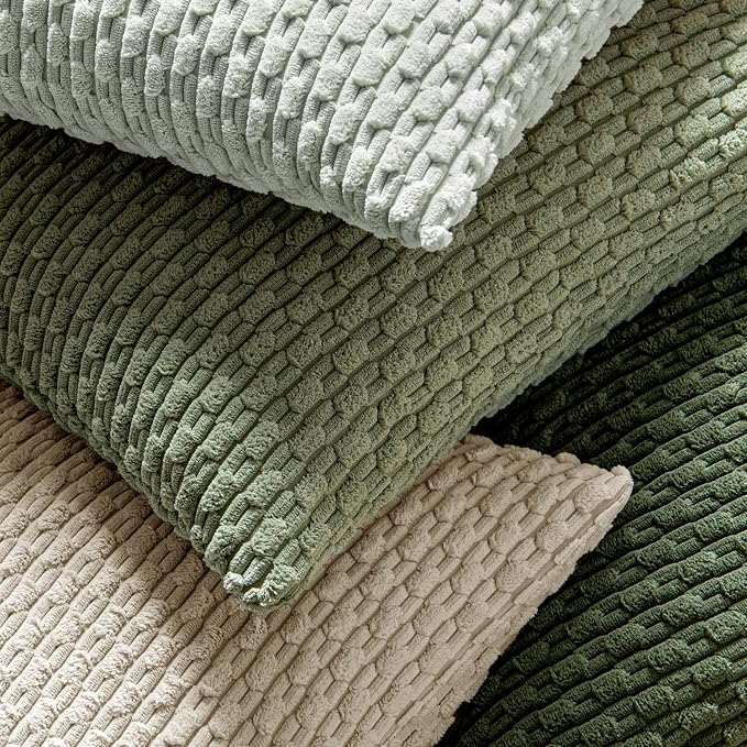 MIULEE Lumbar Decorative Throw Pillow Covers 12x20 Sage Green Corduroy | Textured Striped Pack of 2 Striped Pillow Covers Modern Farmhouse Home Decor for Couch Bed Sofa Living Room