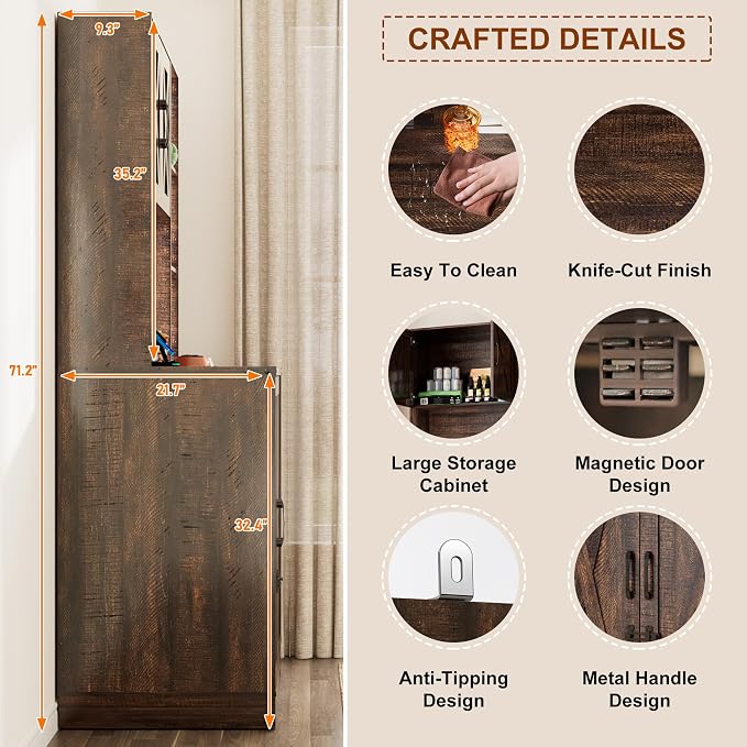 71Inches Tall Cat Litter Box Enclosure for Cats W/Power Outlets,Open Shelves.Wooden Pet Washroom Furniture W/Locks,Cabinet.Indoor Cats House,Hidden Cat Litter Box for Living Room,Bedroom(Brown-3)