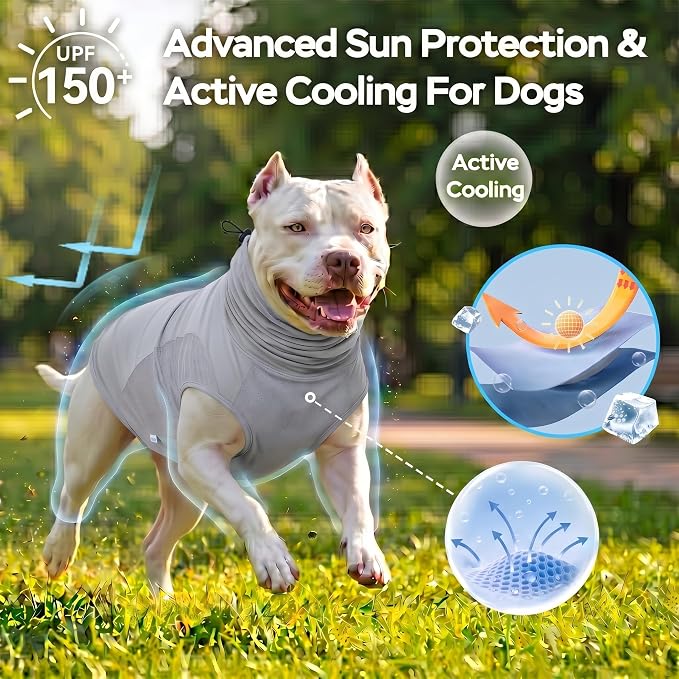 LovinPet UPF 150+ Dog Sun Shirt, Sleeveless High Neck Cooling UV Protection Clothes for Large Breeds, Quick Dry Lightweight Outdoor Vest with Breathable Belly Panel, Gray, 3XL