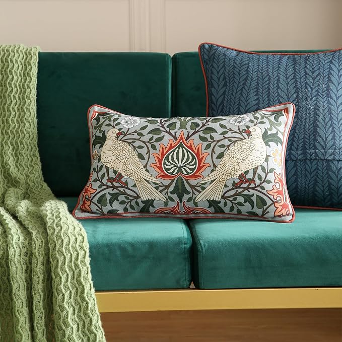Vintage Linen Throw Pillow Cover,Set of 2,20"x12"-Naples D | Designer French Elegant Pillow Cover,Concealed Zipper Design,Floral Pattern,Sofa,Bedroom,Living Room,Lounge Chairs