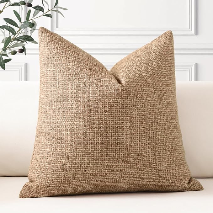 OTOSTAR Linen Throw Pillow Cover Set of 1 Decorative Square Pillowcases Cushion Covers 20x20 Inch for Home Decor Sofa Bedroom Car 50 x 50CM Light Brown