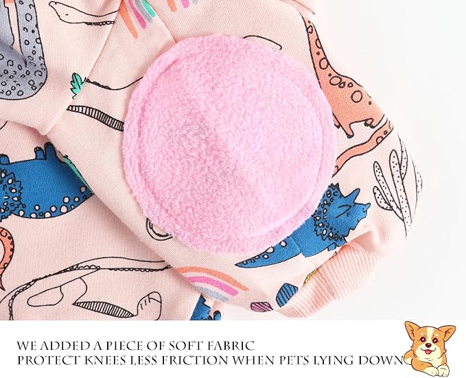 Dog Cotton Hoodie Pullover Sweatshirts Soft and Stretch Pets Clothes Colorful Dinosaur Hooded for Medium Large Dogs（Pink Dino L）