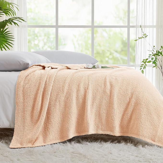 Knit Throw Blanket for Peach Pink - Super Soft Lightweight Plush Fuzzy Fluffy Cozy Blankets and Throws for Sofa Bed, 50 x 60 inches