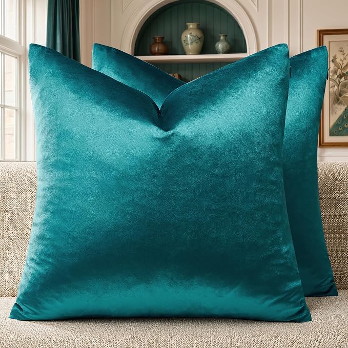 GIGIZAZA Teal Velvet Pillow Covers 20x20 Decorative Pillows Pack of 2 | Blue Throw Pillows for Couch Sofa,280gsm Soft Textured Fabric,Modern Square Pillowcases,Luxury Cushion Covers