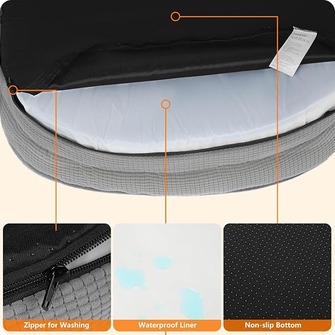 Dwanton Orthopedic Waterproof Medium Dog Bed Sofa, Gel Memory Foam, 36" | Egg-Crate Foam Dog Sofa, Washable Pet Bed with Four Sided Bolster Cushion, Removable Cover & Non-Slip Bottom, Medium Grey-1