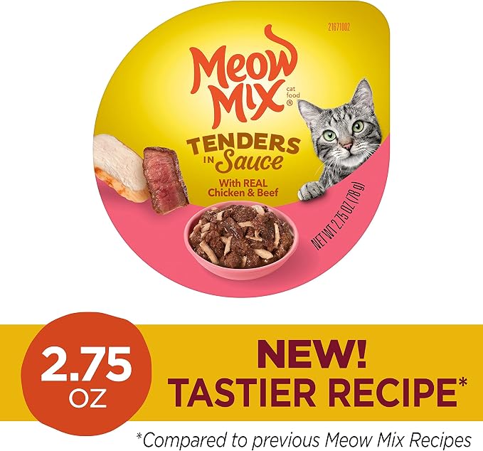 Meow Mix Tenders in Sauce, Wet Food with Real Chicken & Beef, 12 Cups