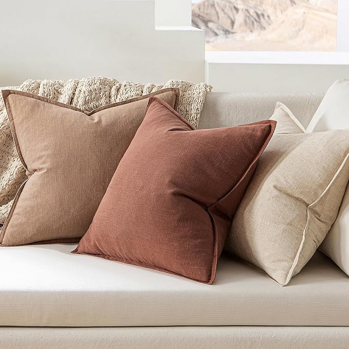MIULEE Decorative Linen Pillow Covers 20x20 Inch Rust Red | Boho Farmhouse Fall Autumn Couch Throw Pillows for Bed, Pack of 2 Accent Modern Pillowcases, Sofa Livingroom Home Decor