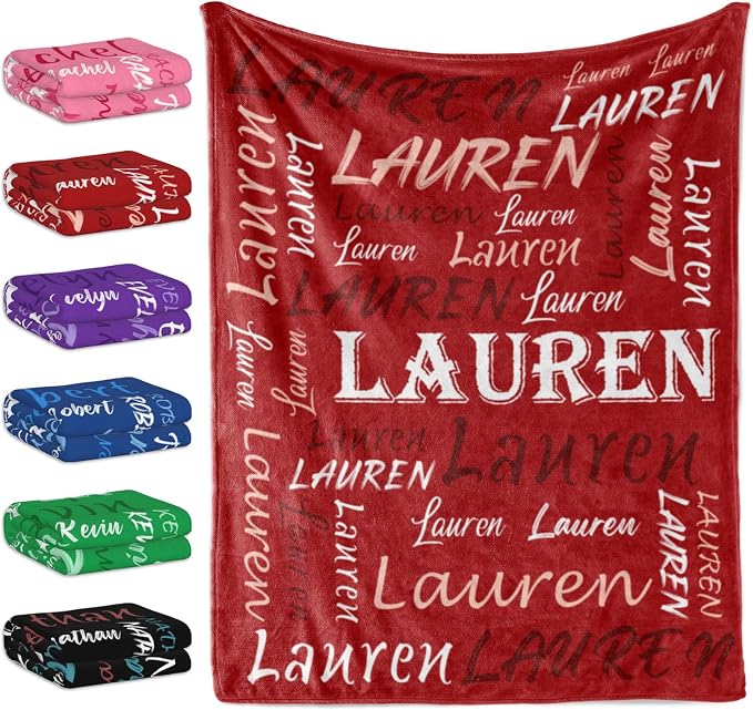 Personalized Name Throw Blanket, Custom Red Theme Light Soft Flannel Fleece Throw Blanket with Name for Men Women Boys Girls Kids, Customized Name Gifts for Birthday Christmas Valentines Day