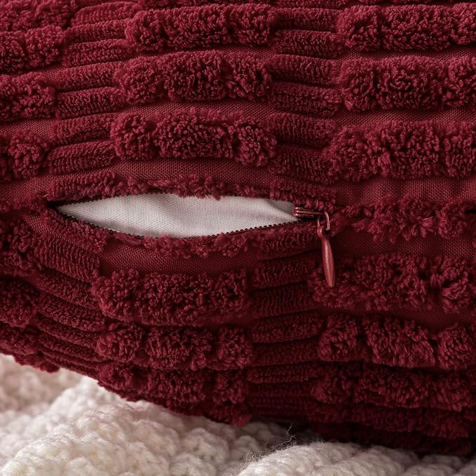 MIULEE Lumbar Corduroy Decorative Throw Pillow Covers 12x20 Burgundy | Pack of 2 Soft Boho Striped Pillow Covers Modern Farmhouse Home Decor For Sofa Living Room Couch Bed