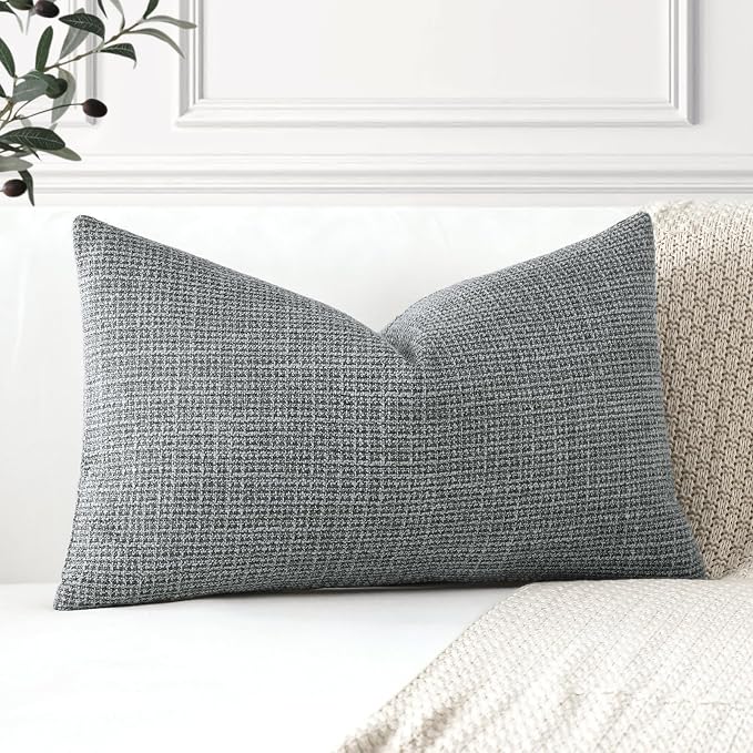 OTOSTAR Linen Throw Pillow Cover Set of 1 Decorative Lumbar Pillowcases Cushion Covers 12x20 Inch for Home Decor Sofa Bedroom Car 30 x 50CM Dark Grey