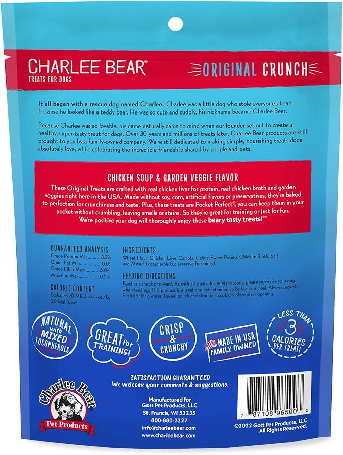 Charlee Bear Original Dog Training Treats, Chicken Soup & Veggie, 16 oz | Pocket-sized Training Treats, Crunchy Dog Treats, Limited Ingredient Recipe, Under 3 Calories per Treat, Made in USA