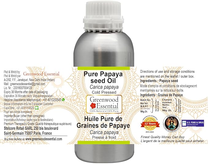 Greenwood Essential Pure Papaya Seed Oil (Carica Papaya) Cold Pressed 1250ml (42 oz)