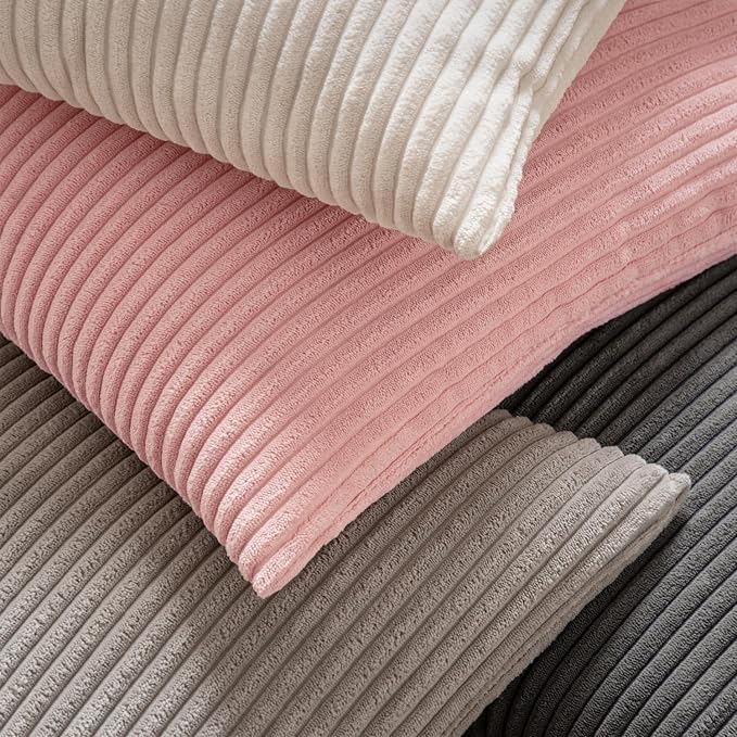 MIULEE Decorative Corduroy Throw Pillow Covers Set of 2 20x20 Pink | Soft Striped Textured Cushion Cases, Boho Square Lovely Cute Pillowcases, Home Decor for Couch Chair Sofa Bed Living Room