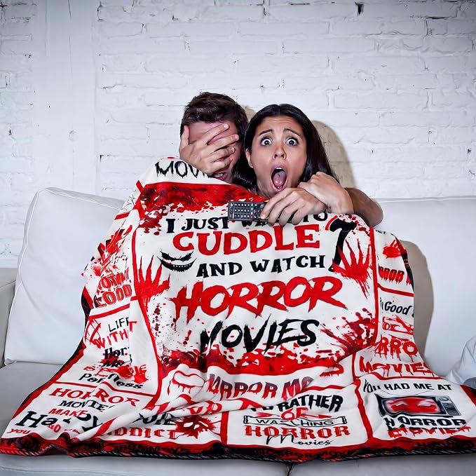 50"x 60" Horror Movie Throw Blanket Halloween Horror Movie Gifts | Scary Nightmare Plush Warm Blanket Black Red Halloween Decor for Home Sofa Decor Couch Bed