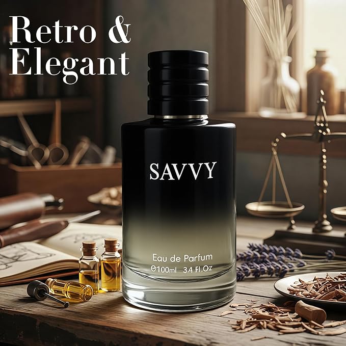 AFLUXE Savvy Long-Lasting Cologne for Men | Bergamot,Lavender,Nutmeg & Papua Vanilla Scent | Eau de Toilette 100ml Spray | Day to Night Fragrance