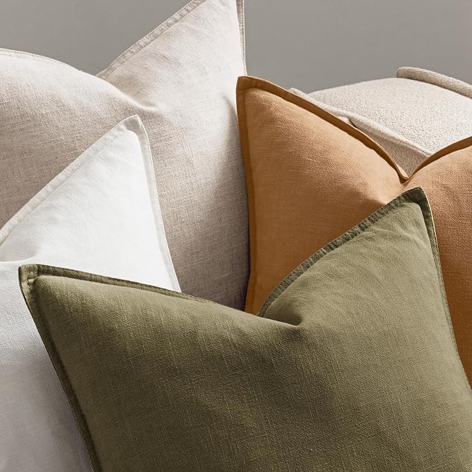 MIULEE Brown Boho Linen Decorative Pillow Covers 20x20 Inch Pack of 4 | Natural Throw Pillow Covers, Soft Farmhouse Couch Pillowcases, Modern Home Decors for Living Room Bed Sofa