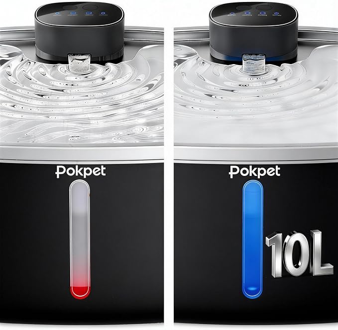 Cat Dog Water Fountain, Stainless Wireless Pet Water Bowl | 10L wireless dog water bowl for large dogs&cats, sensor flow, quiet , 4000mAh battery, 15-25 day runtime and 1 filter set