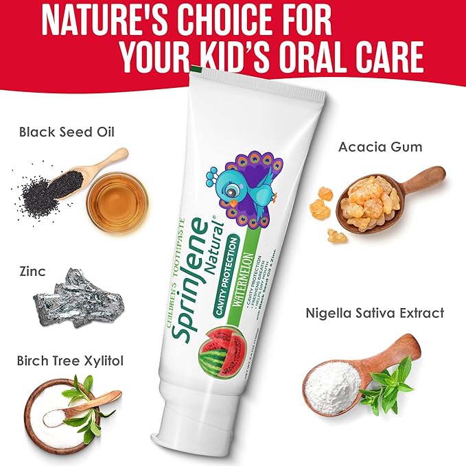 SprinJene Natural Children’s Toothpaste – Fluoride Free Strawberry Toothpaste for Toddlers & Kids – Gentle Safe Natural Formula with Patented Black Seed Oil & Zinc – Made in The USA (2 Pack)