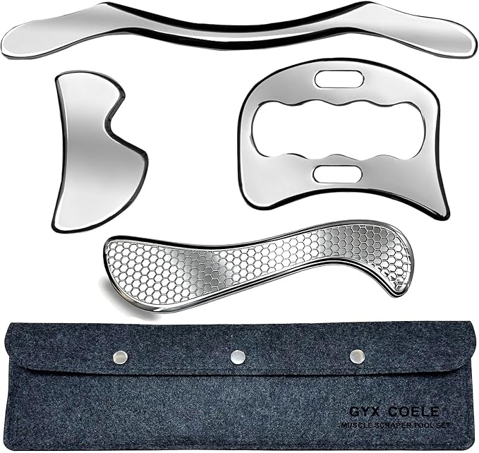 Muscle Scraper IASTM Tool Set (3-Piece) gua sha Stainless Steel fascial Release Tool deep Soft Tissue Massage Tool Set