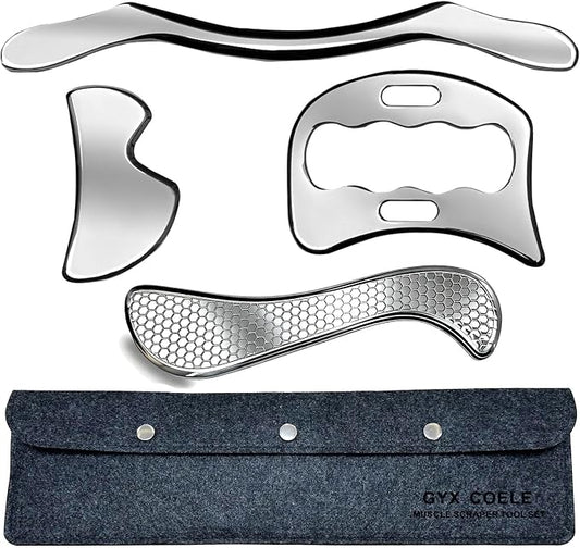 Muscle Scraper IASTM Tool Set (3-Piece) gua sha Stainless Steel fascial Release Tool deep Soft Tissue Massage Tool Set