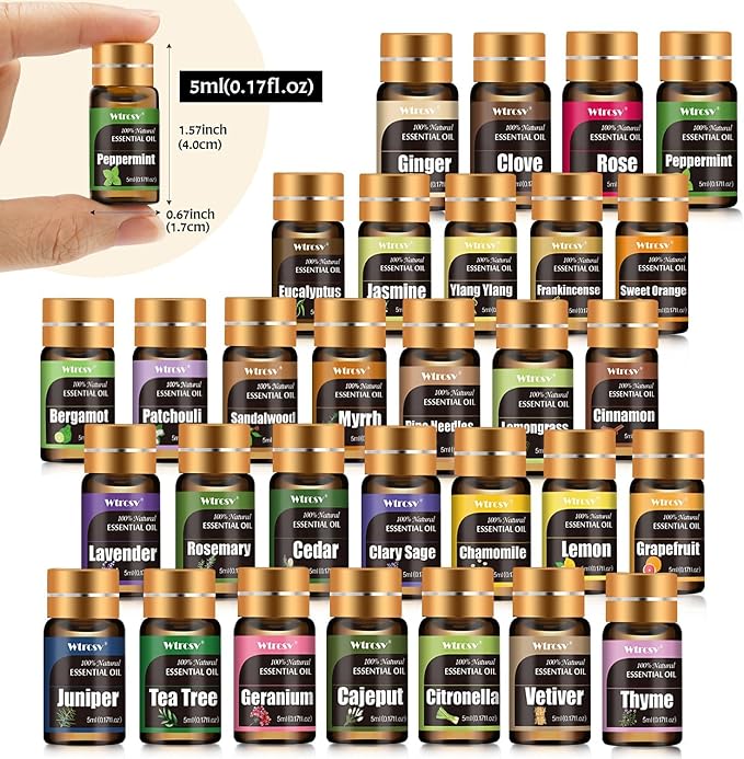 Essential Oils Gifts Set - 30 Unique Scents - Perfect for Diffuser, Humidifier,Aromatherapy, Massage,Skin & Hair Care,30x5 ml